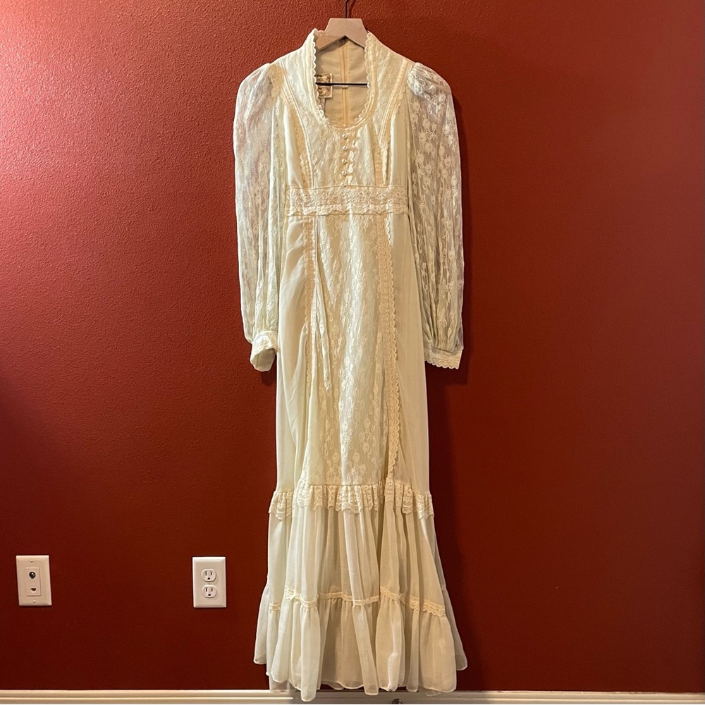 Gunne Sax Women’s Vintage Jessica McClintock Floral Lace Ivory Cottagecore Dress